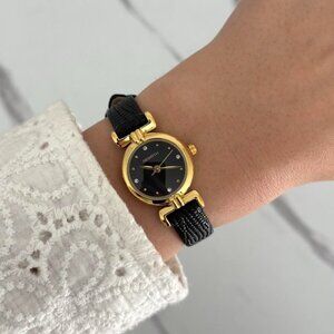 SKU:0130 vintage vibe retro gold black watch black leather strap + in a gift bag